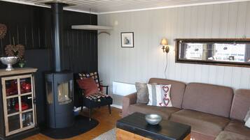 Una televisión, una chimenea