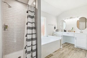Shower, towels, shampoo