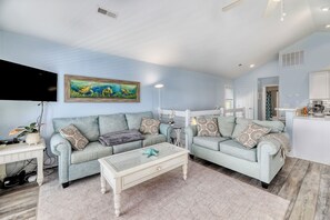 Living area - Beach Bliss: 4br Beach Access Kayak Wi-fi 4 Bedroom Home by RedAwning (Holly Ridge)