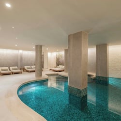 Indoor pool, outdoor pool, pool umbrellas, sun loungers