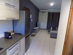 ثلاجة/مجمد بحجم كبير، ميكروويف، فرن، موقد طهي مسطح