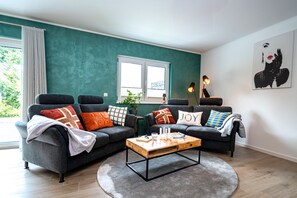 Télévision, cheminée, livres