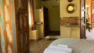 1 bedroom, desk, iron/ironing board, travel cot