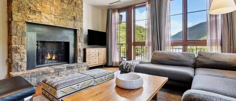 TV, fireplace