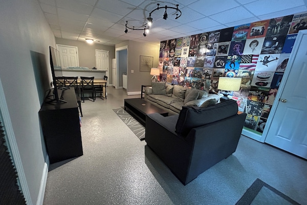 View of living room and record wall