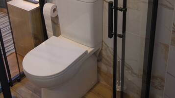 Dusch, hårtork, bidé och handdukar