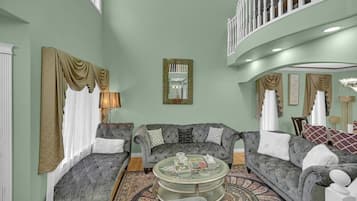 Smart TV, fireplace, DVD player, books