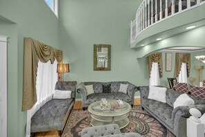 Smart TV, fireplace, DVD player, books