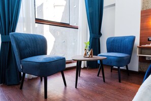 Kamar Deluks, pemandangan halaman | Brankas, meja kerja, ruang kerja ramah laptop, dan Wi-Fi gratis