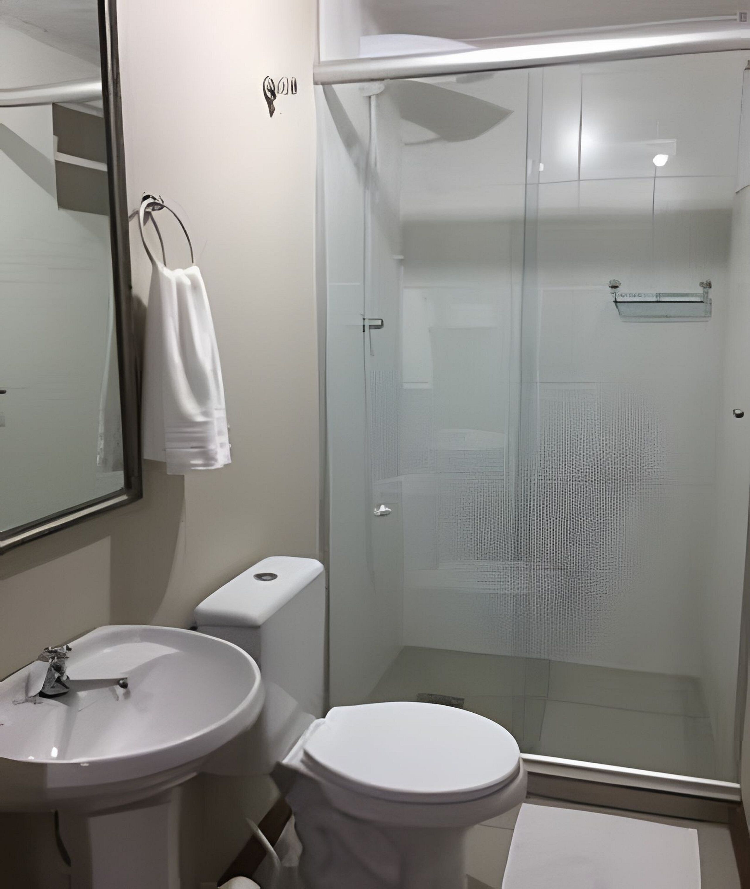 Apartamento | Banheiro | Chuveiro, secador de cabelo, toalhas de banho, papel higiênico
