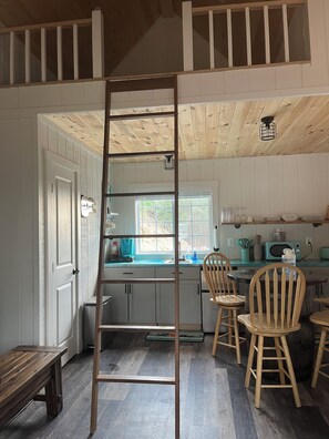 Fridge, microwave, coffee/tea maker, toaster - COZY CABIN. One room cabin with loft. Great sunsets & river view before Spring! (Great Cacapon)