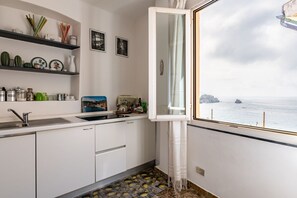 Geladeira, fogão, cooktop, talheres/pratos/utensílios de cozinha