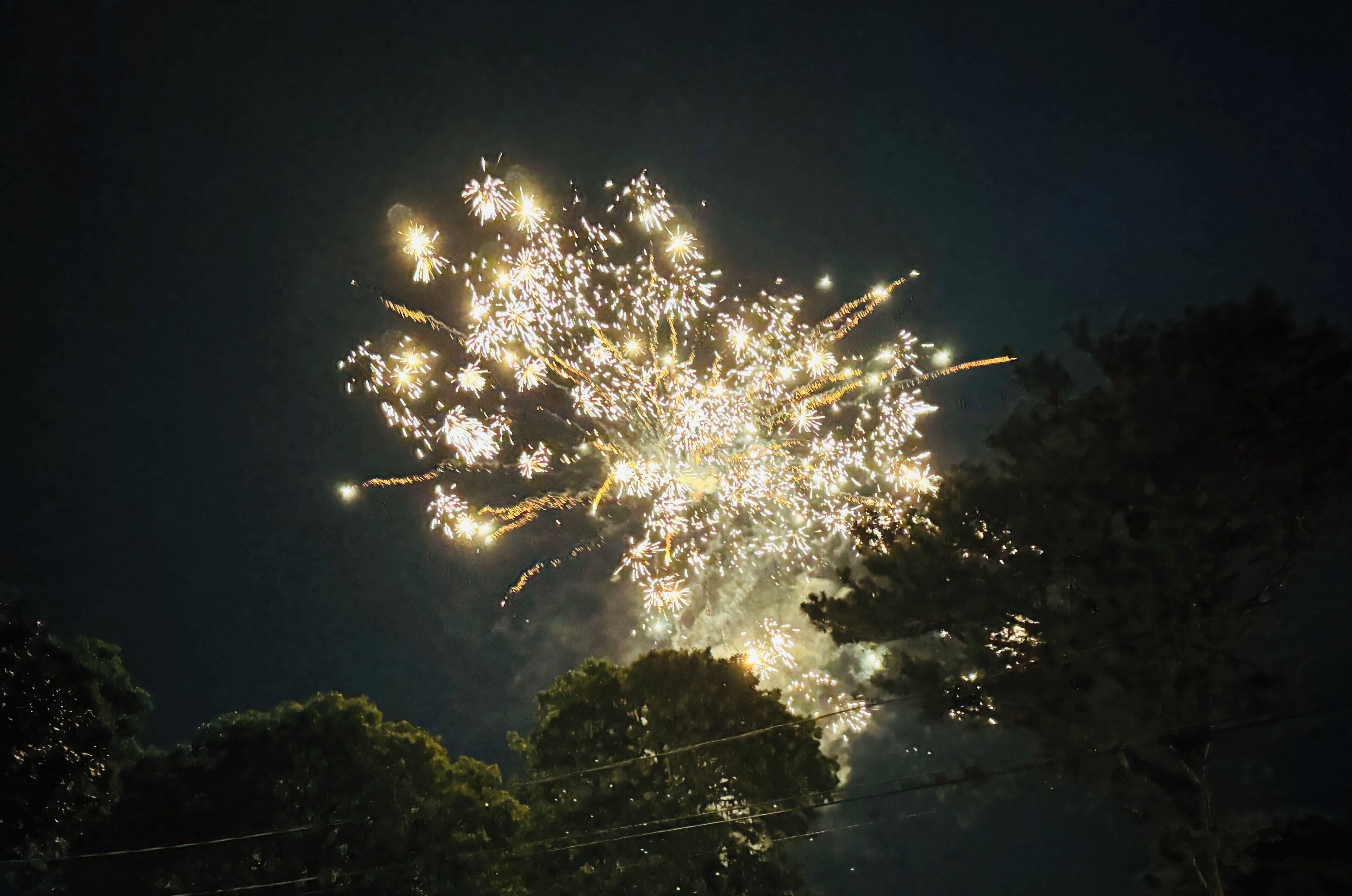 A night sky with fireworks.