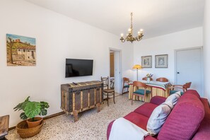 Televisión, chimenea, reproductor de DVD