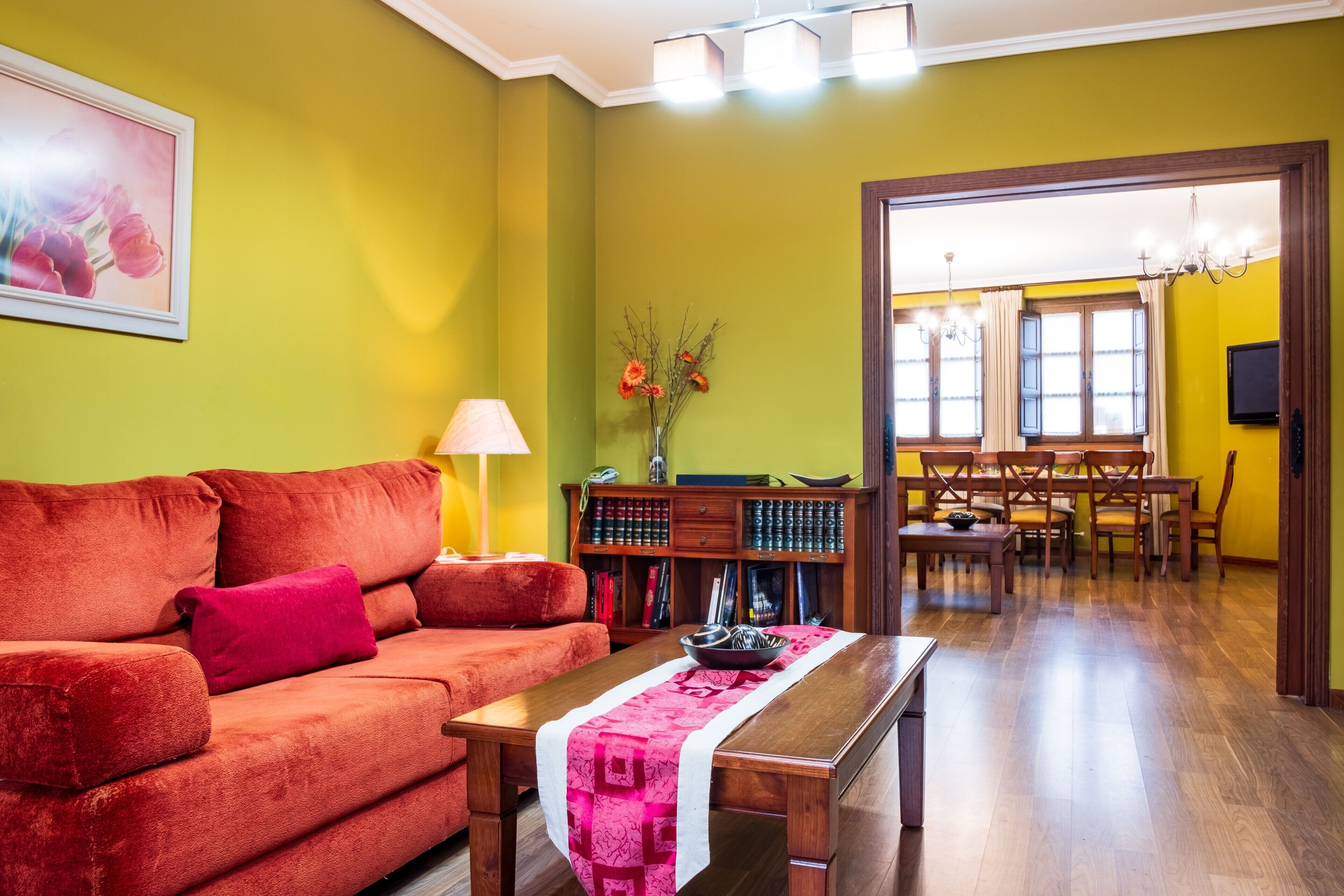 Télévision, cheminée, lecteur de DVD