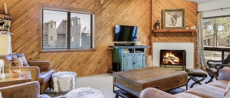 Smart TV, fireplace, table football