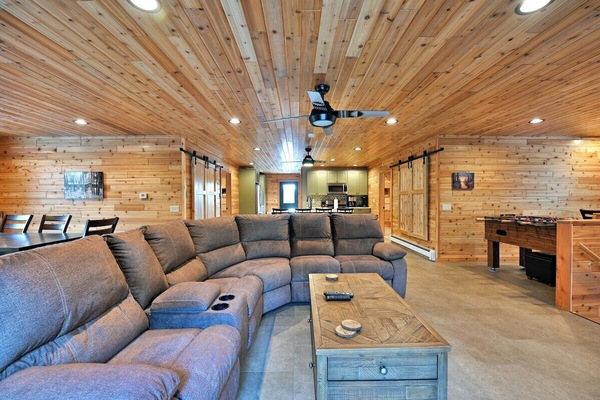 Kitchen, Livingroom and Dining Area. The dining room table is large and seats 6 plenty of room to enjoy a game or a meal.