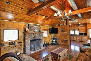 Smart TV, fireplace, DVD player, books