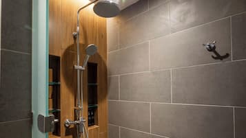 Shower, free toiletries, hair dryer, bathrobes