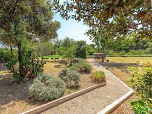 A garden with various plants, a gravel path, and a bench. - Dundo House by Interhome (Rab/Kampor)