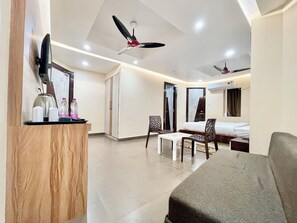 Egyptian cotton sheets, premium bedding, memory-foam beds, desk - Hotel Yashasvi inn - Puri near Sea Beach (Brahmagiri)
