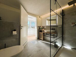 Douche, sèche-cheveux, serviettes fournies, papier toilette