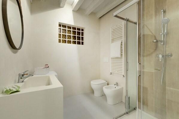 Dusche, Haartrockner, Bidet, HandtĂŒcher