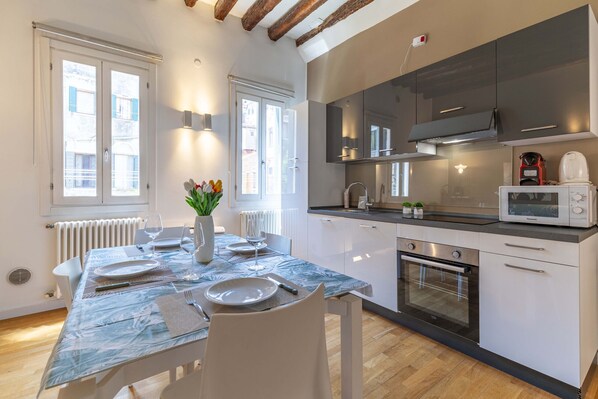 Fridge, microwave, dishwasher, electric kettle