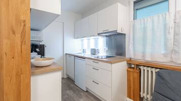 Fridge, microwave, oven, coffee/tea maker
