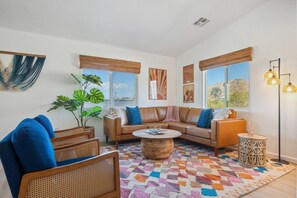 House, 3 Bedrooms | Living area - Tangerine House - Hot Tub, Fire Pit, Bbq! 3 Bedroom Home by RedAwning (Joshua Tree)