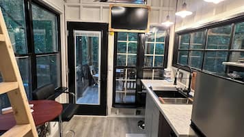 Fridge, microwave, coffee/tea maker, toaster