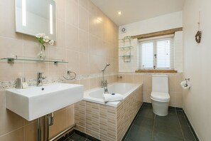 Hair dryer, towels, soap