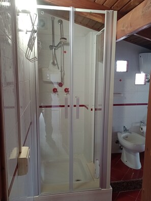 Regadera, secadora de cabello, bidet, toallas 