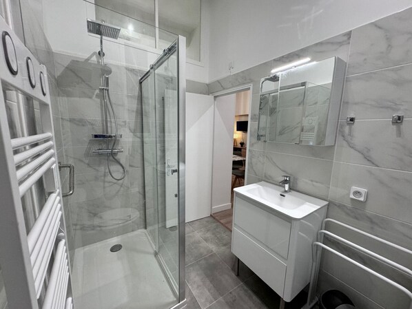 Shower, hair dryer, towels - cocon du moulin (Niza)