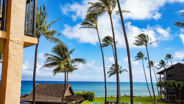 A resort with a pool, palm trees, and a view of the ocean. - KBM Resorts: Papakea Pke-304 Renovated Studio With Ocean Views! (Kaanapali)