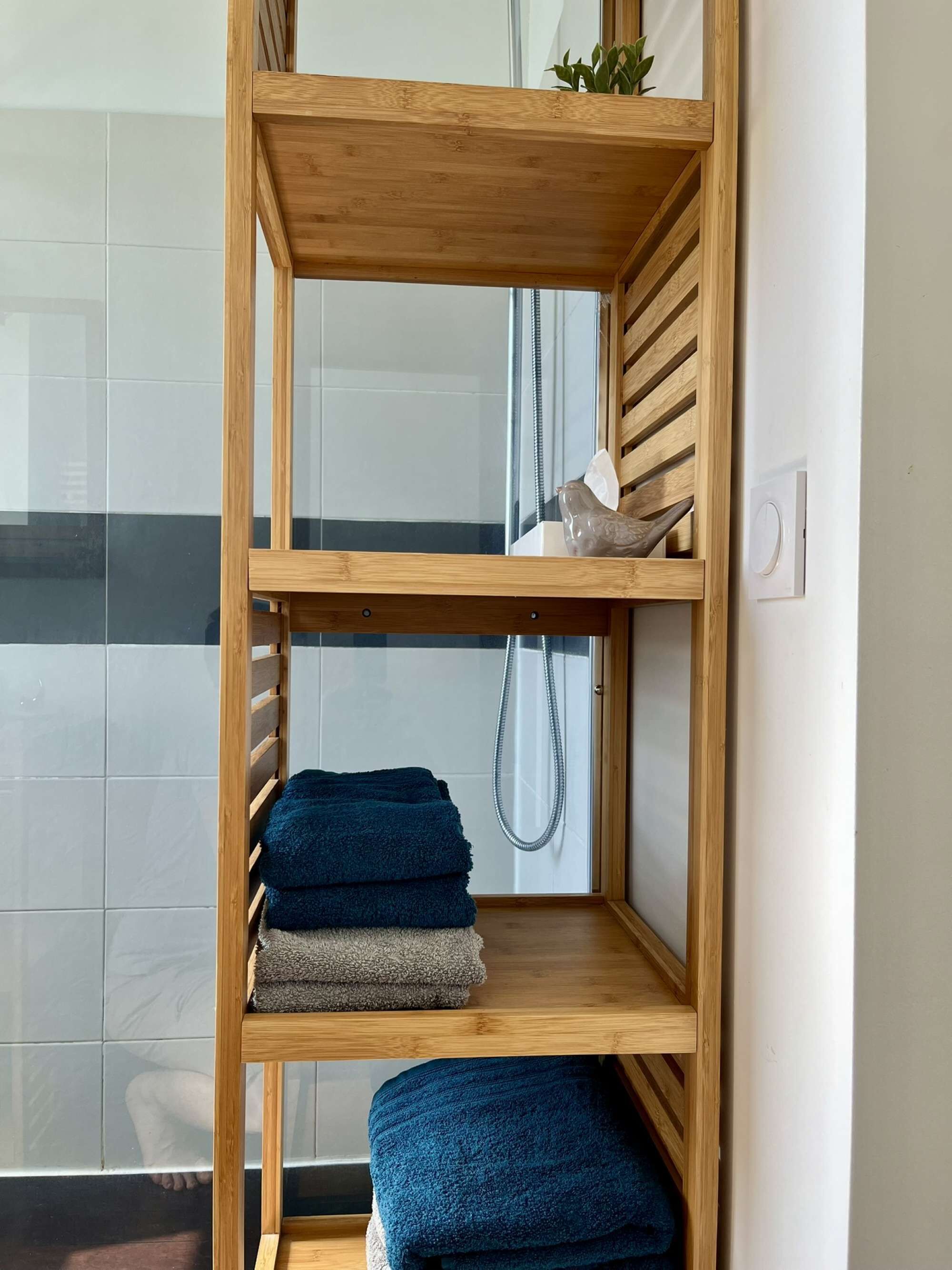 Regadera, secadora de cabello, toallas 