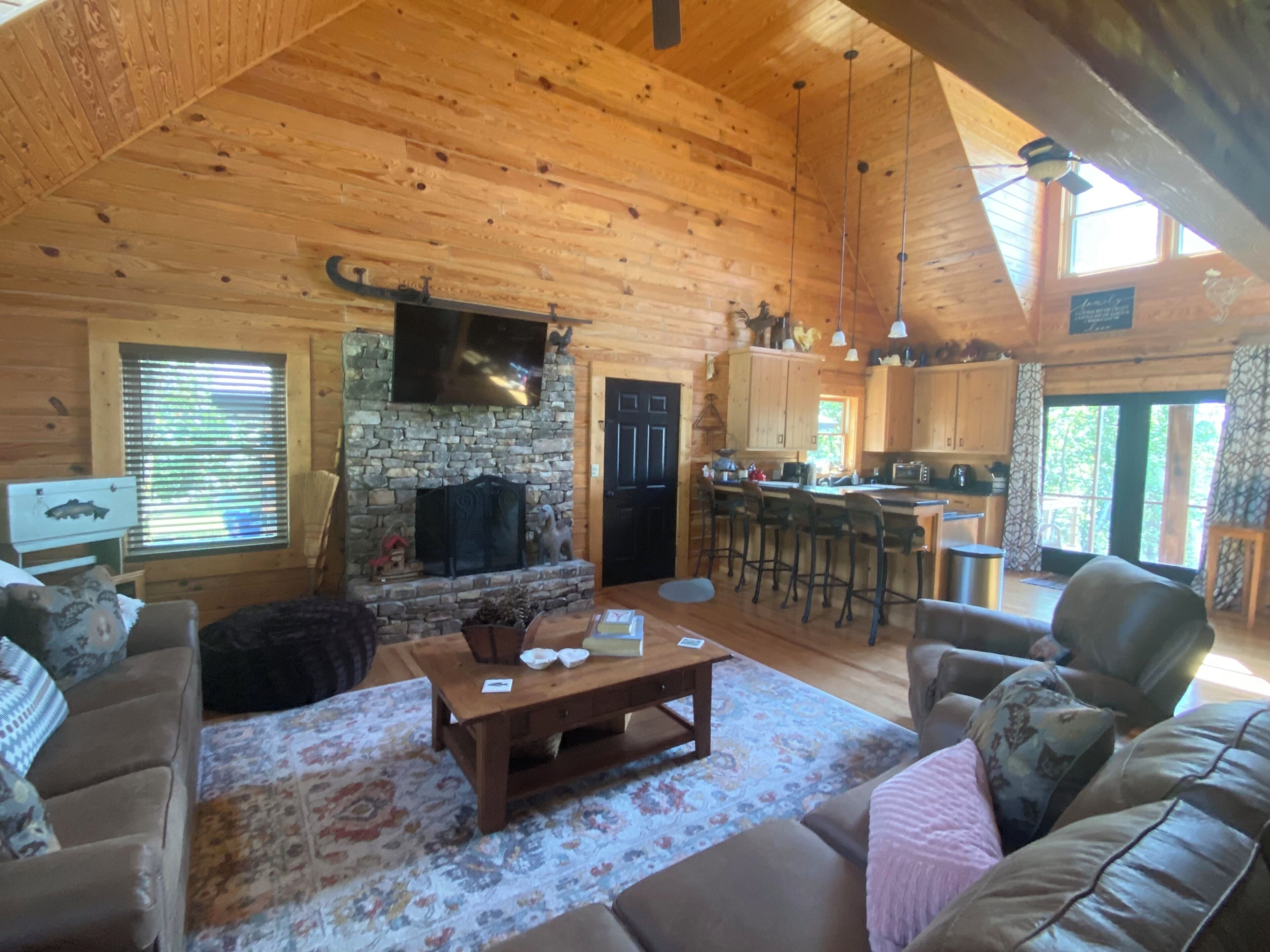 Smart TV, fireplace, DVD player, books