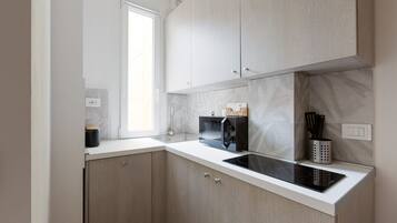 Frigorifero, microonde, piano cottura, lavastoviglie