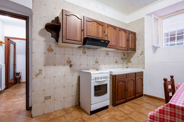 Fridge, oven, stovetop, cookware/dishes/utensils