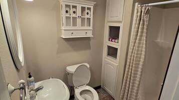 Regadera, toallas, jabón, shampoo