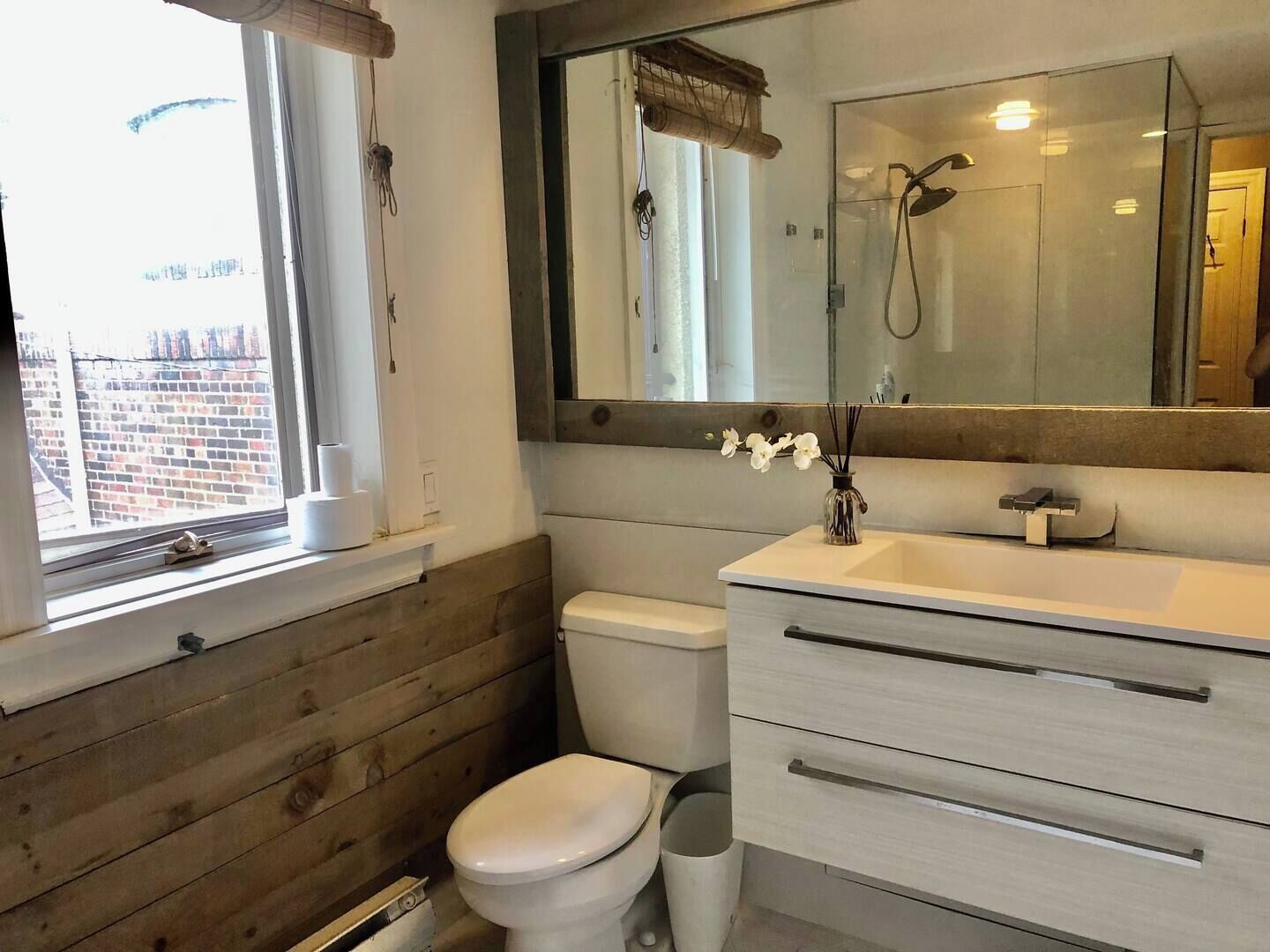 Regadera, secadora de cabello, toallas, jabón 