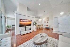 TV, fireplace, table football, offices