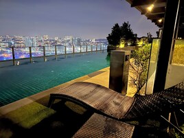 Outdoor pool, sun loungers