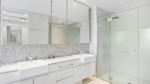 Shower, jetted tub, hair dryer