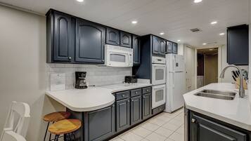 Fridge, microwave, dishwasher, coffee/tea maker