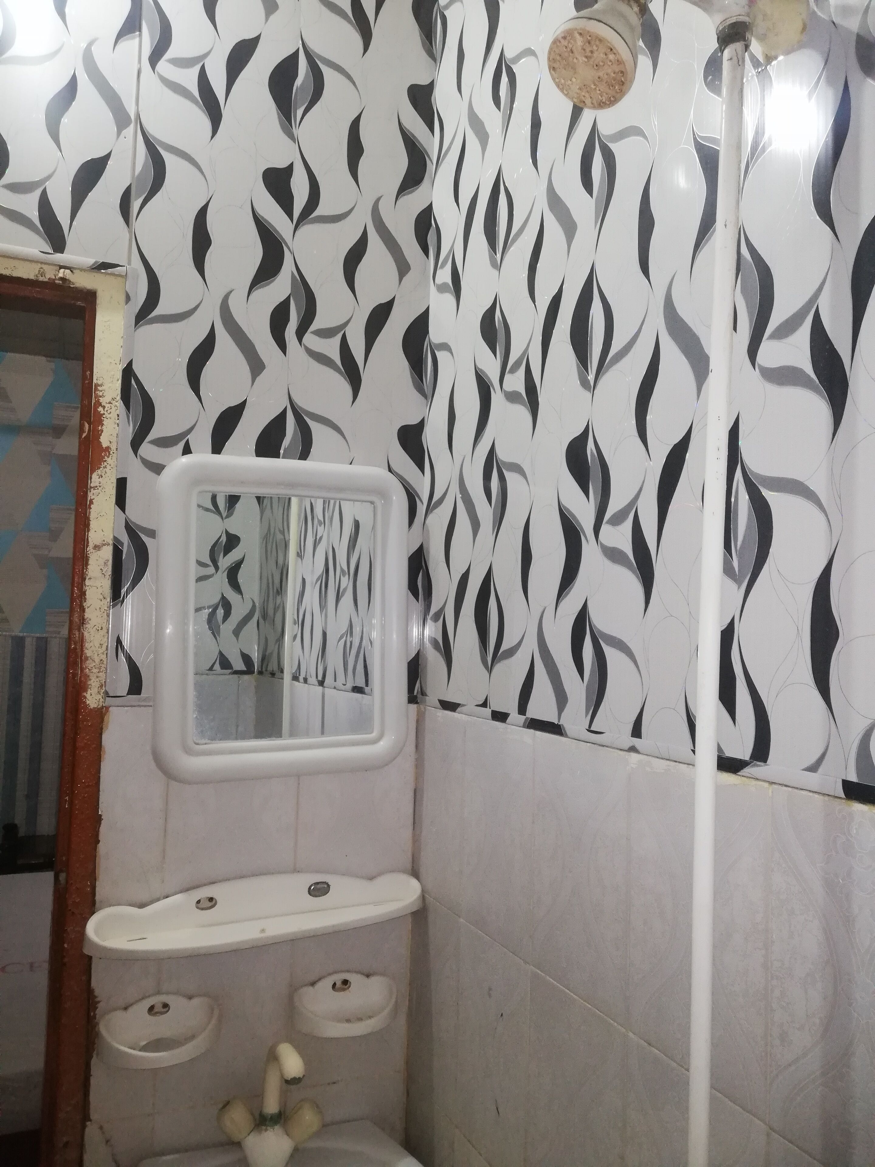 Shower, towels, soap, toilet paper