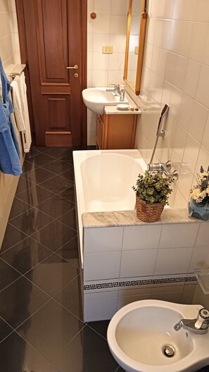 Hårføner, bidé, håndklær og såpe