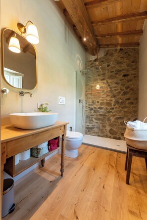 Regadera, secadora de cabello, bidet, toallas 