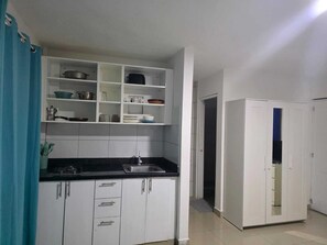 Comfort Studio, Pool View | Private kitchen | Fridge