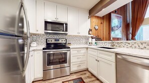 Fridge, microwave, oven, dishwasher